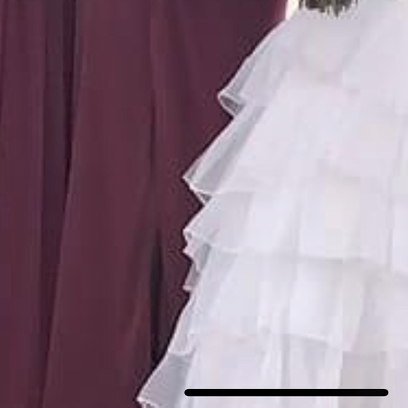 One Shoulder Bridesmaids Dress with Slit David's Bridal Wine Burgundy Lace Side - Picture 15 of 15